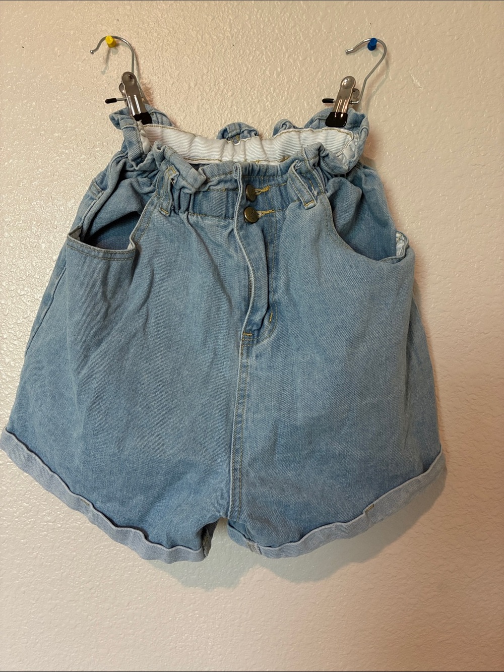 Paperbag High-Waist Light Blue Denim Shorts